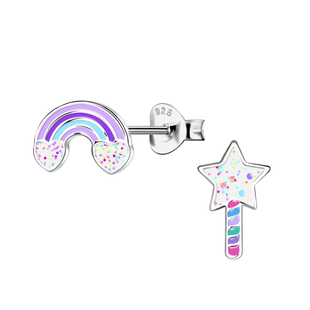 Silver Rainbow and Star Stud Earrings