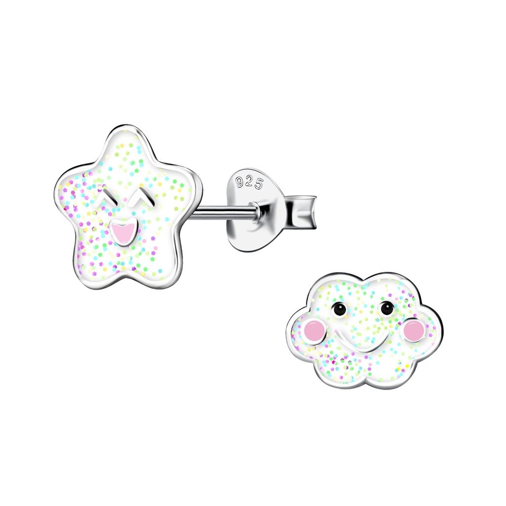 Puces d'oreilles nuage et étoile en argent