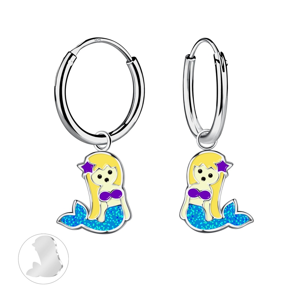 [10032253] Silver Mermaid Charm Hoop Earrings