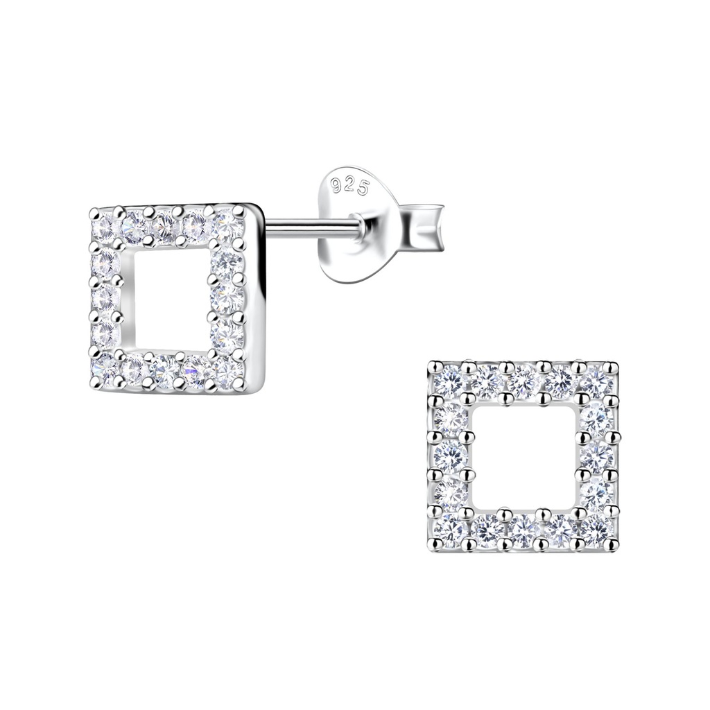 [10032202] Silver Square Stud Earrings