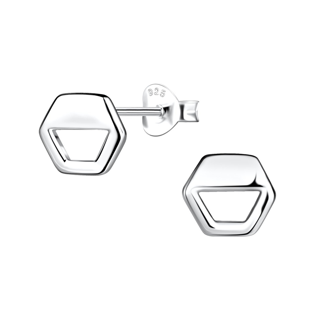 Puces d'oreilles hexagone en argent