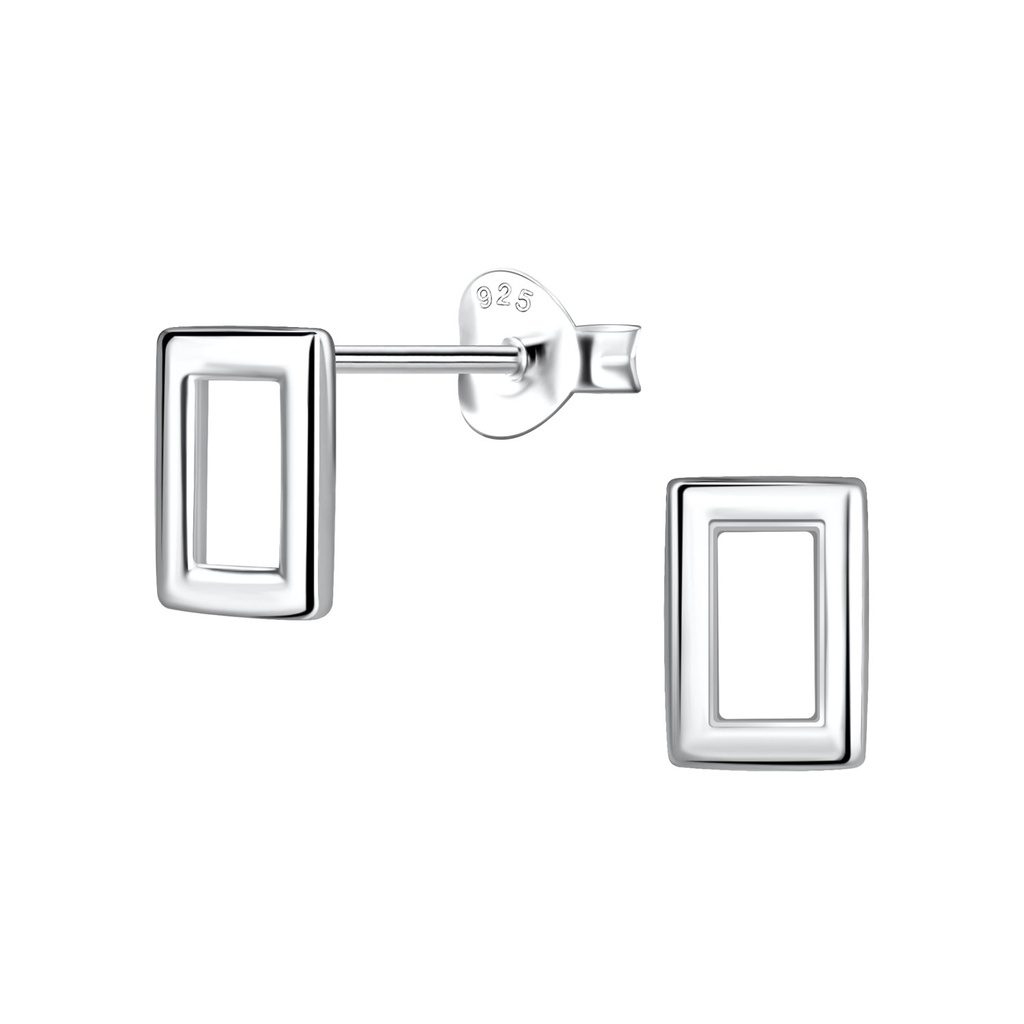 [10032229] Silver Rectangle Stud Earrings