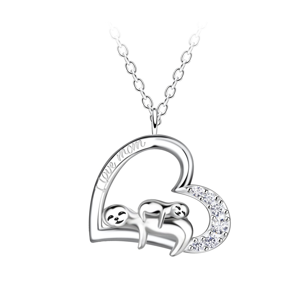 Silver I Love Mom Heart Necklace