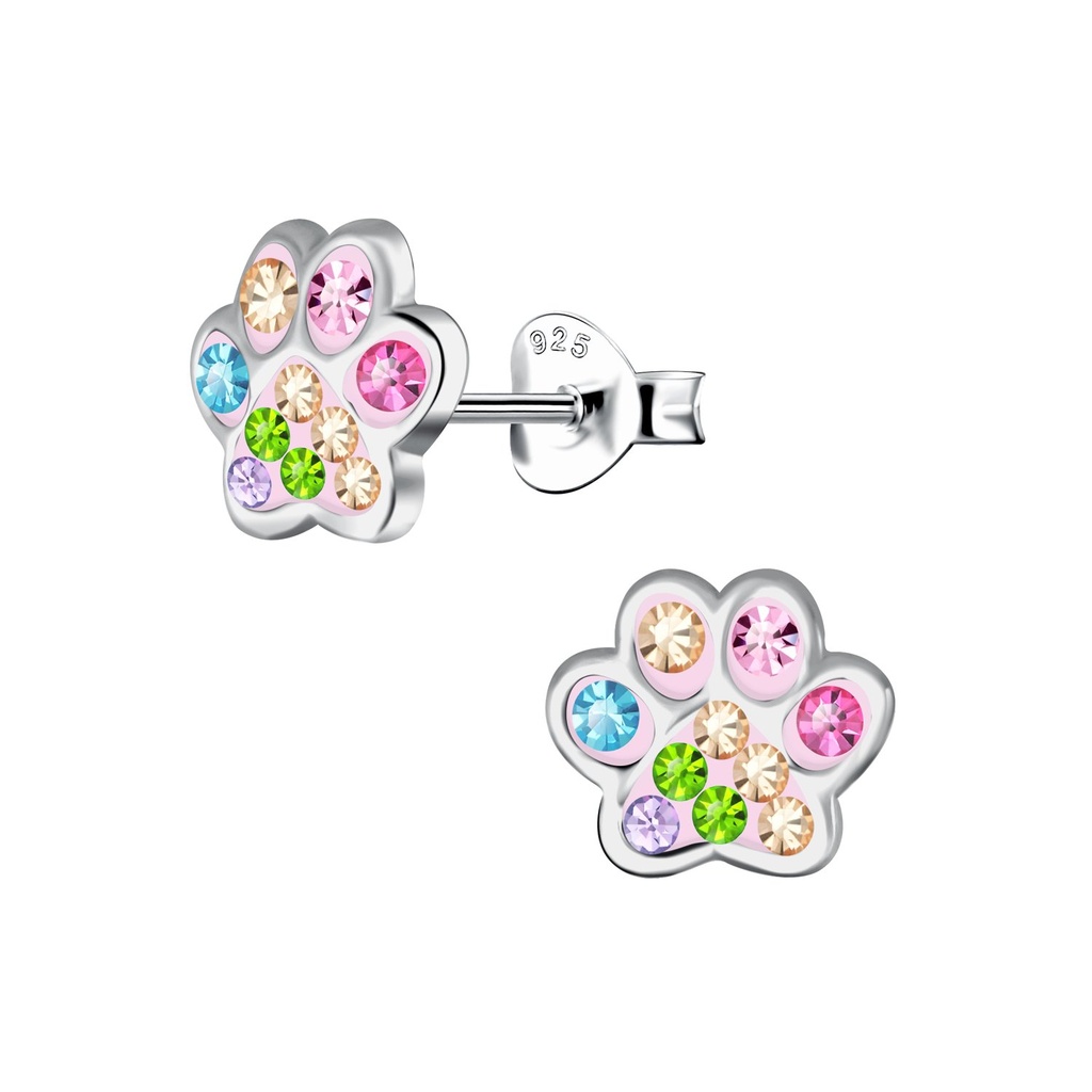 Puces d'oreilles empreinte de patte en argent