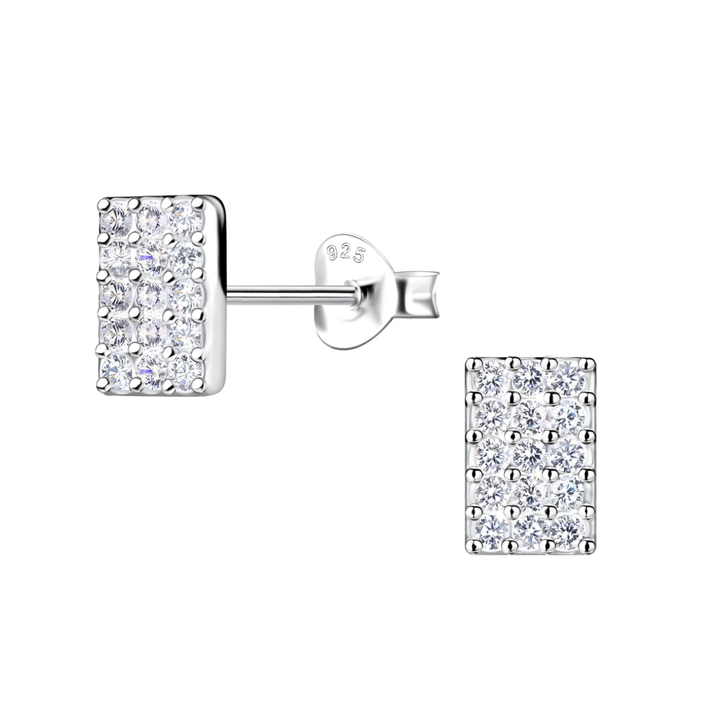 Silver Rectangle Stud Earrings