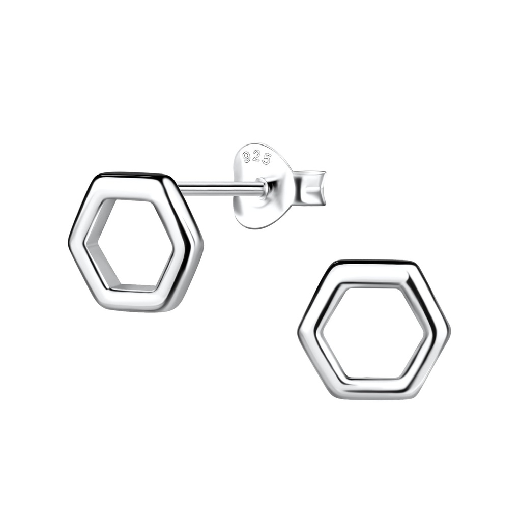 Silver Hexagon Stud Earrings