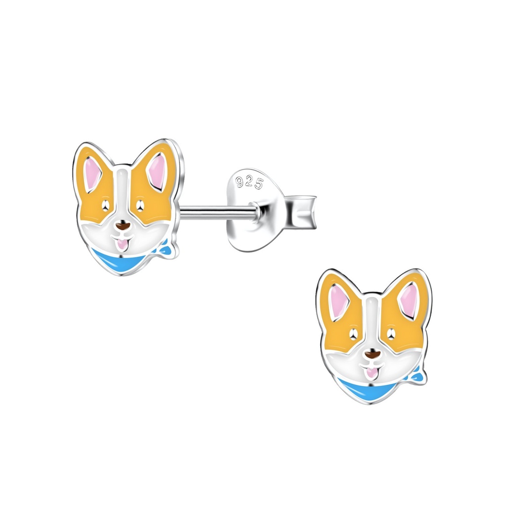 Silver Corgi Dog Stud Earrings
