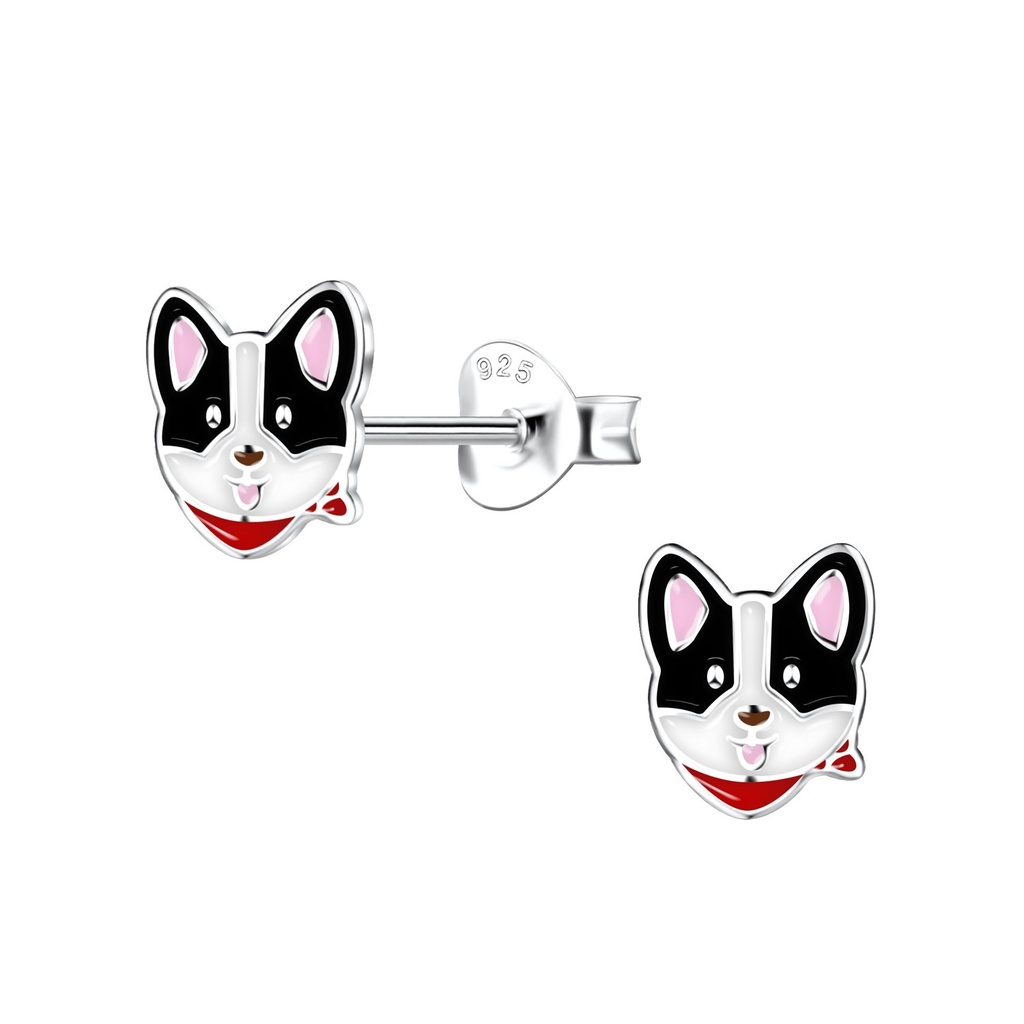 Silver Corgi Dog Stud Earrings