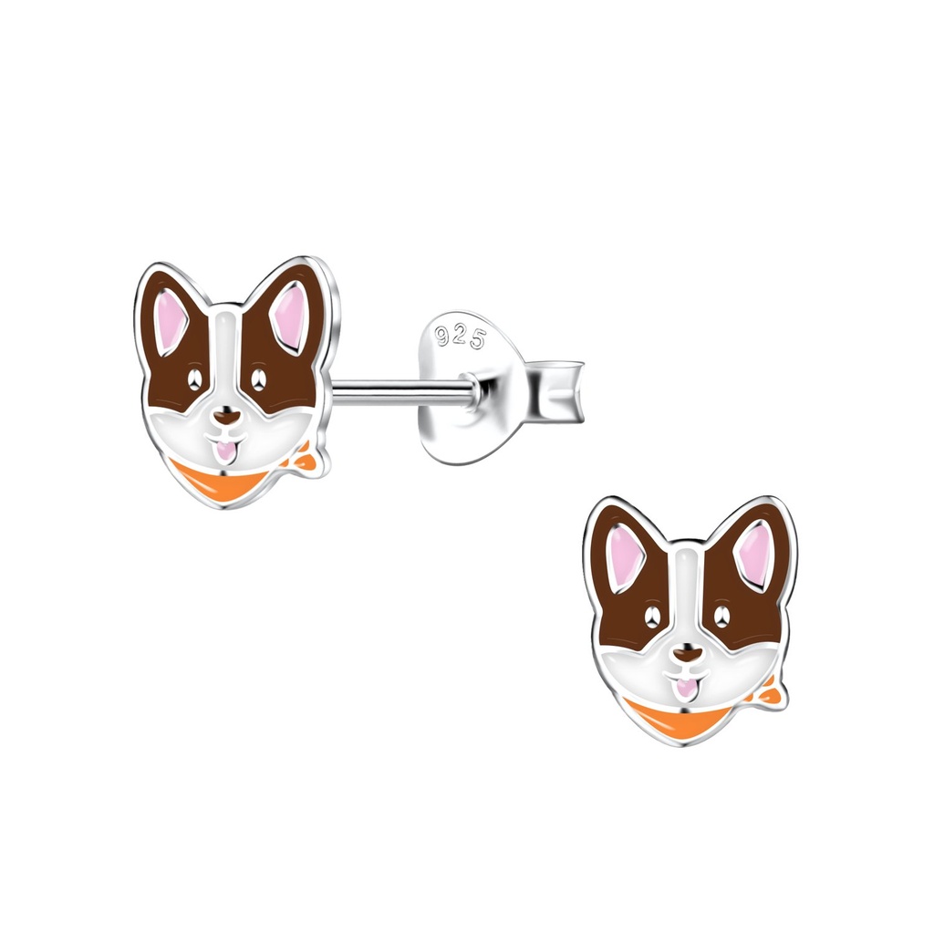 Silver Corgi Dog Stud Earrings
