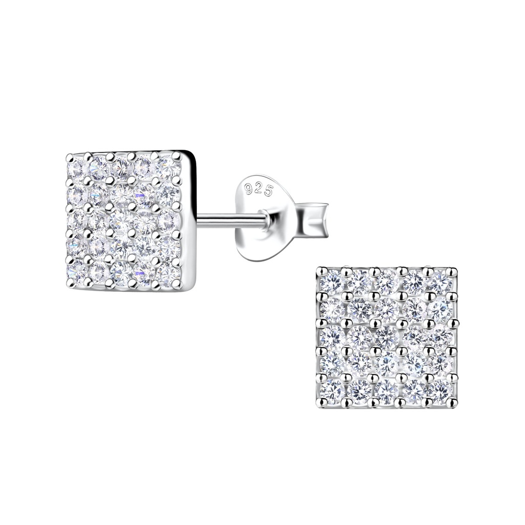 Silver Square Stud Earrings
