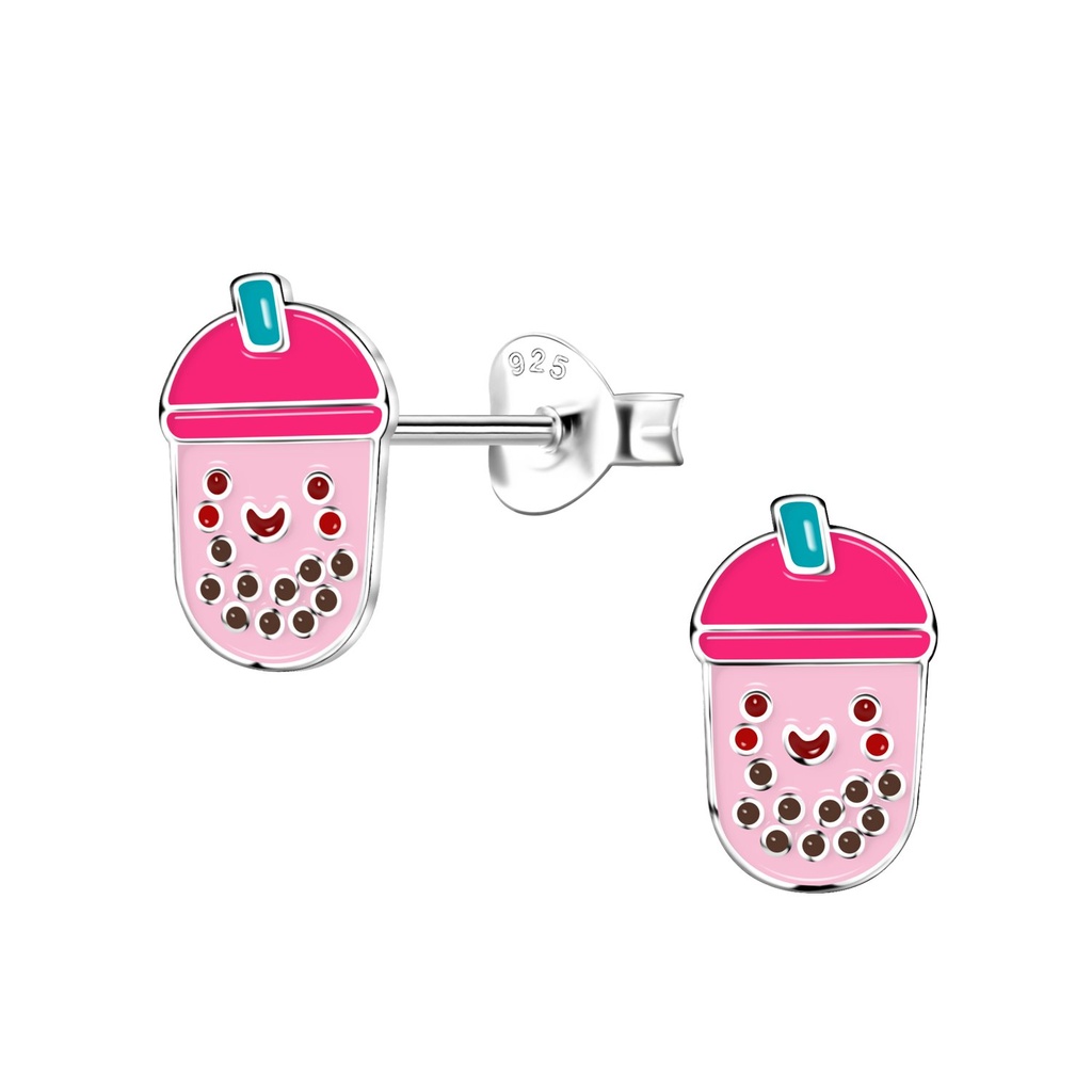 [10032056] Silver Bubble Tea Stud Earrings