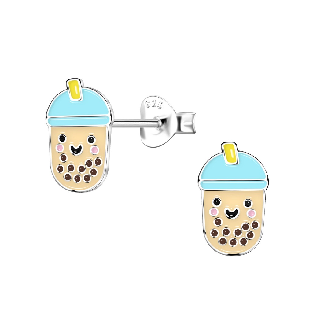 Puces d'oreilles bubble tea en argent