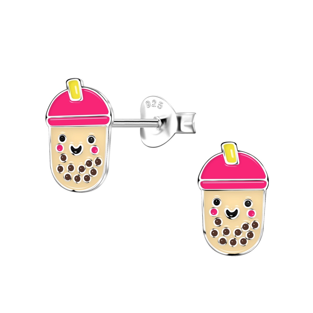 Silver Bubble Tea Stud Earrings