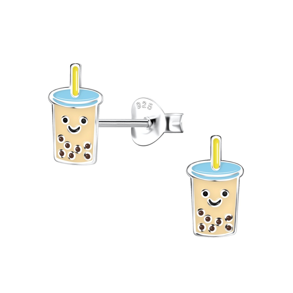 Silver Bubble Tea Stud Earrings