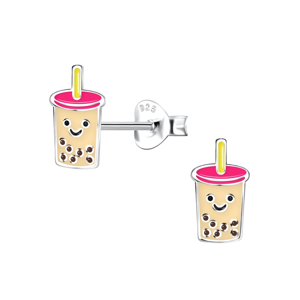 Puces d'oreilles bubble tea en argent