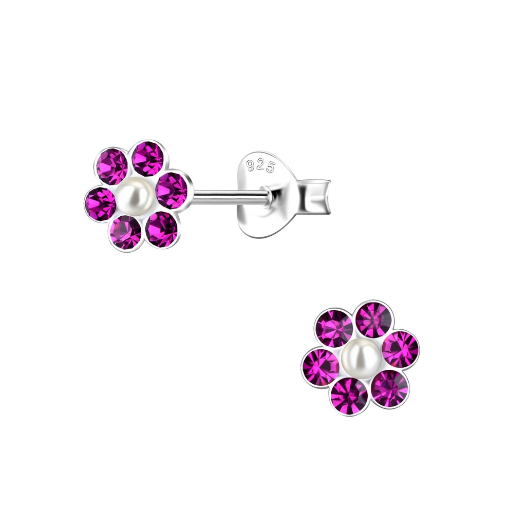 Puces d'oreilles fleur en argent