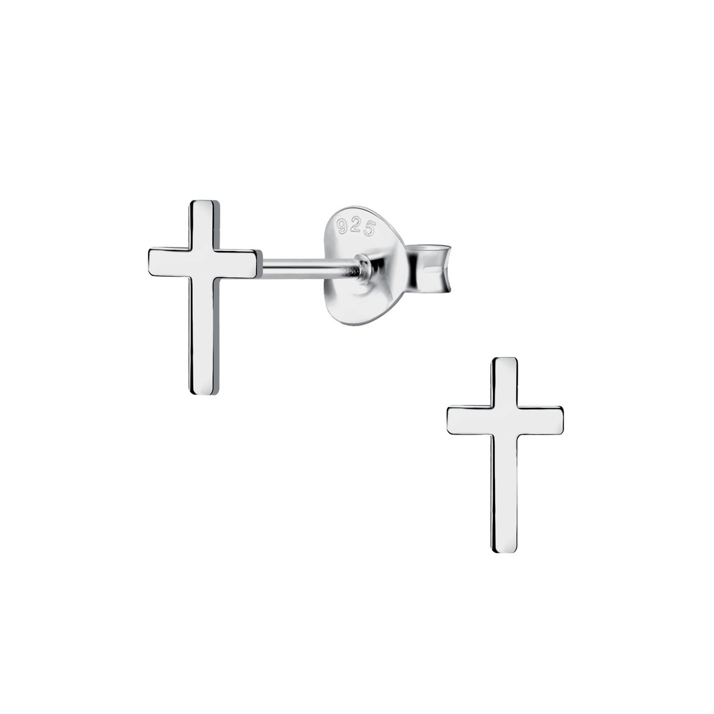 Puces d'oreilles croix en argent