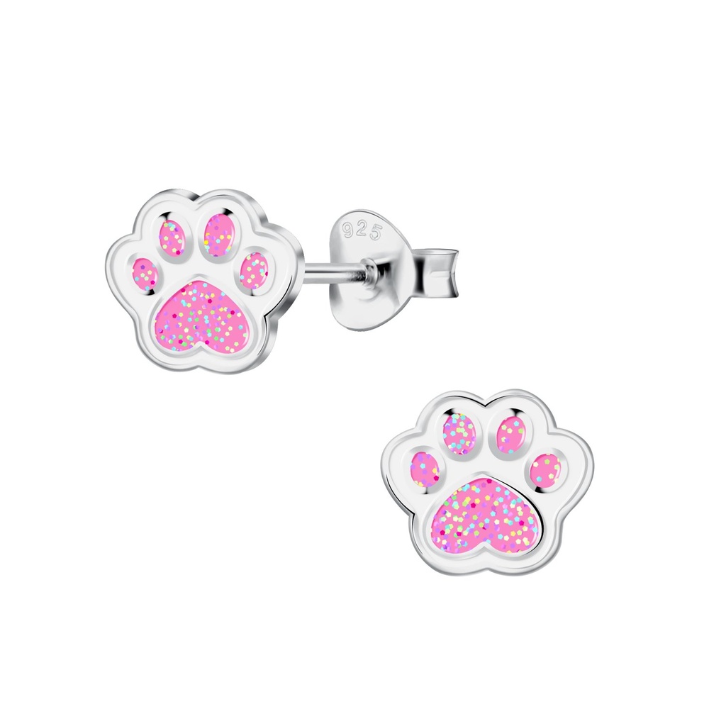 Puces d'oreilles empreinte de patte en argent