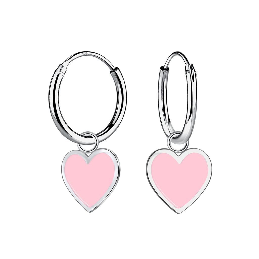 Silver Heart Charm Hoop Earrings