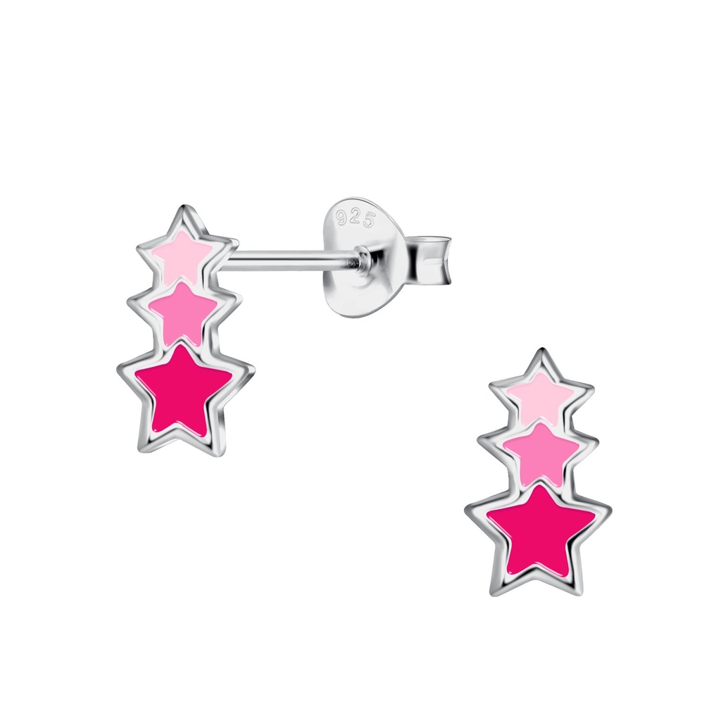 Silver Triple Star Stud Earrings