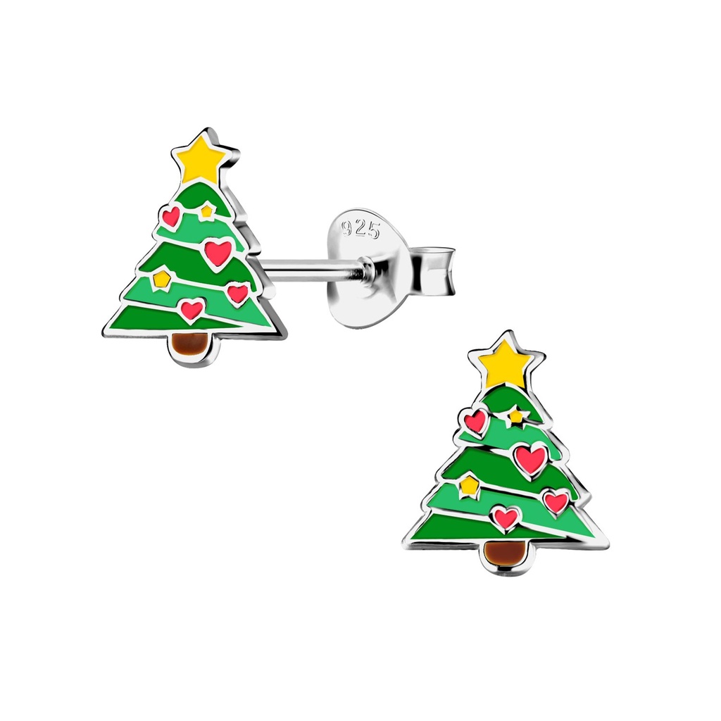 [10031873] Puces d'oreilles sapin de Noël en argent