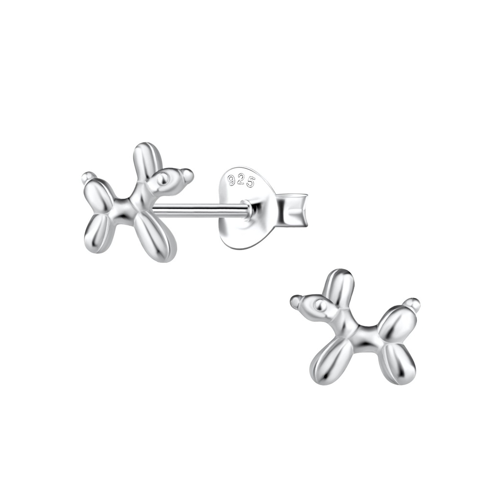 Silver Balloon Dog Stud Earrings