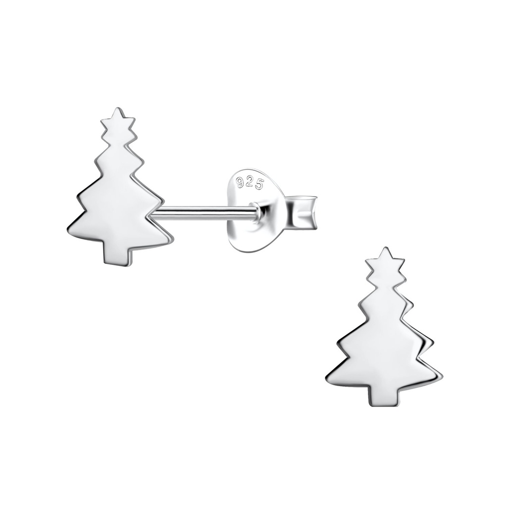 Puces d'oreilles sapin de Noël en argent