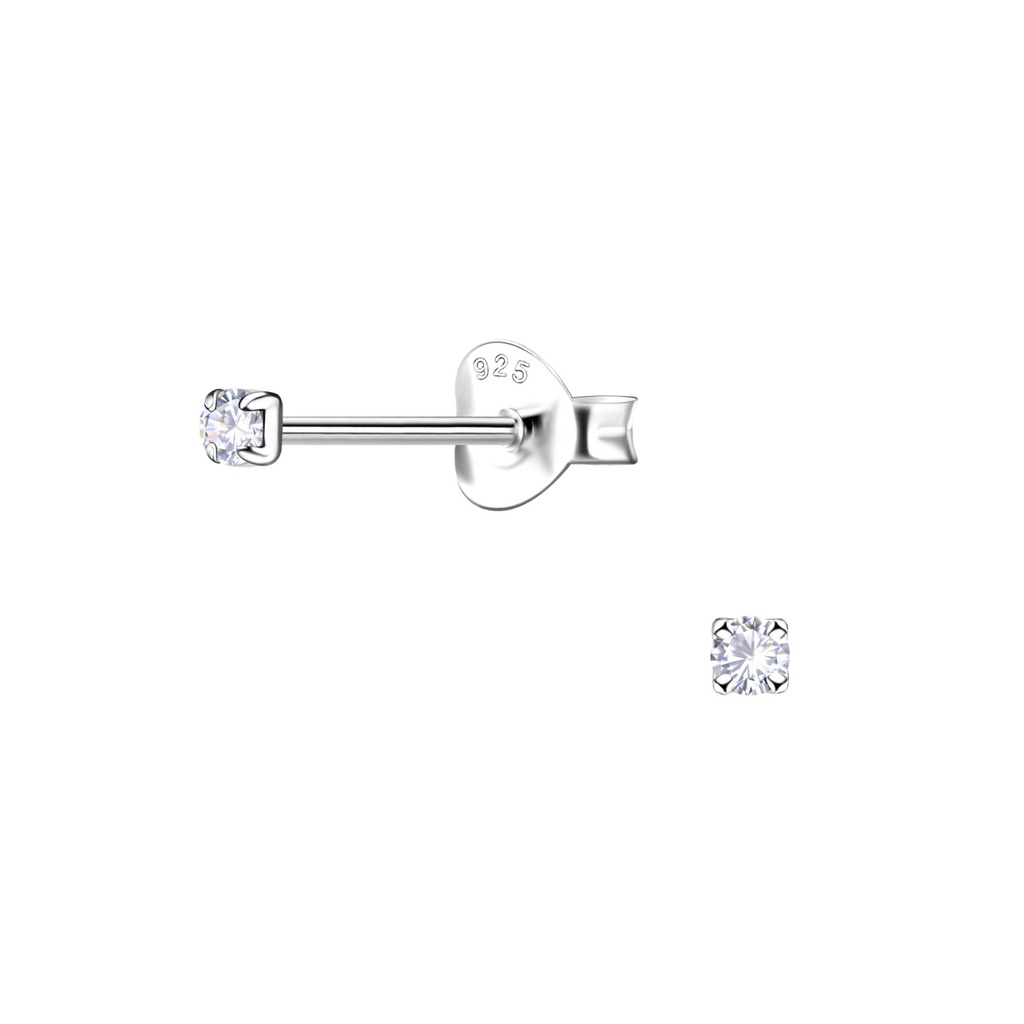 Puces d'oreilles en argent zircon 2 mm