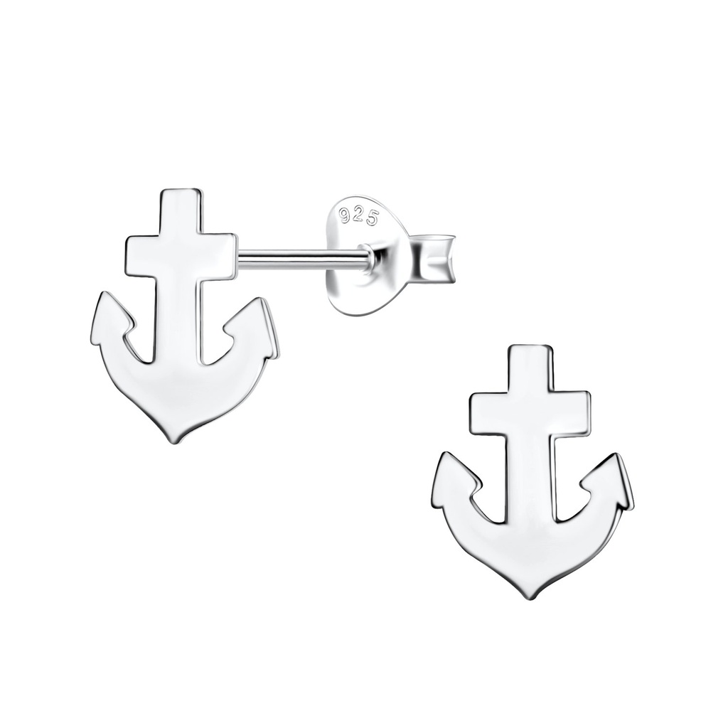 Puces d'oreilles ancre en argent