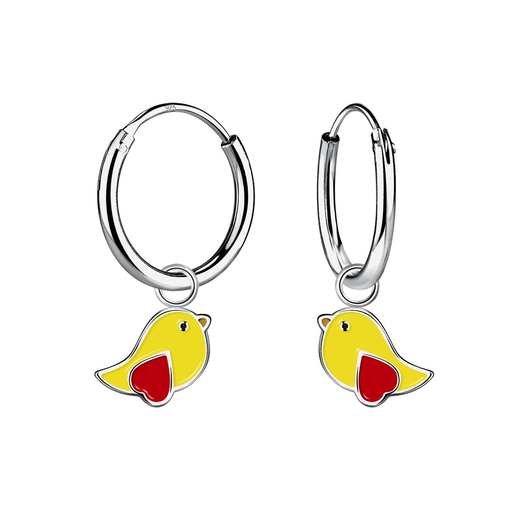 Silver Bird Charm Hoop Earrings