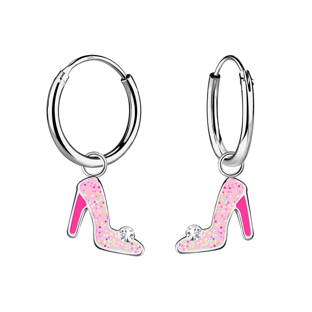 Silver High Heels Charm Hoop Earrings