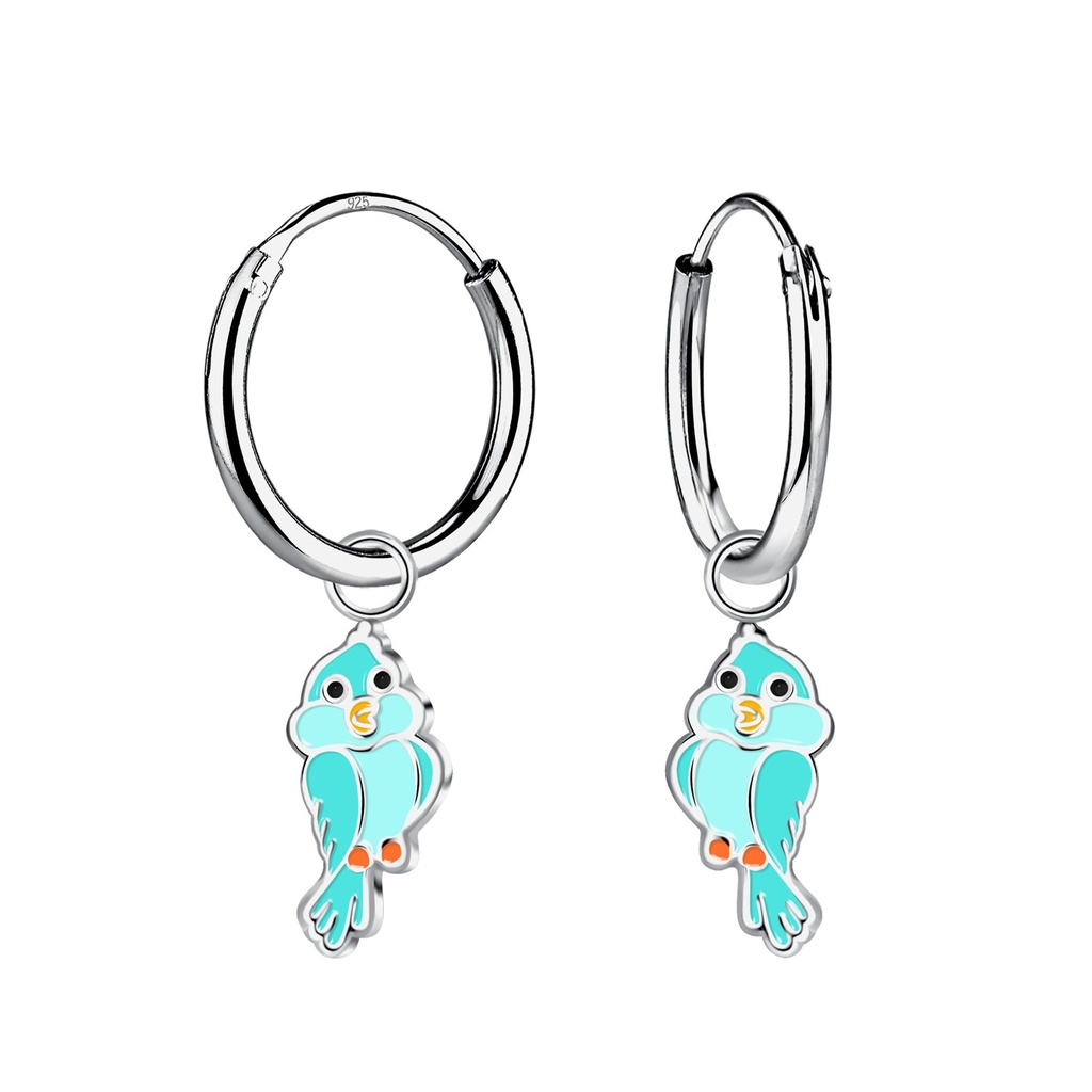 Silver Parrot Charm Hoop Earrings