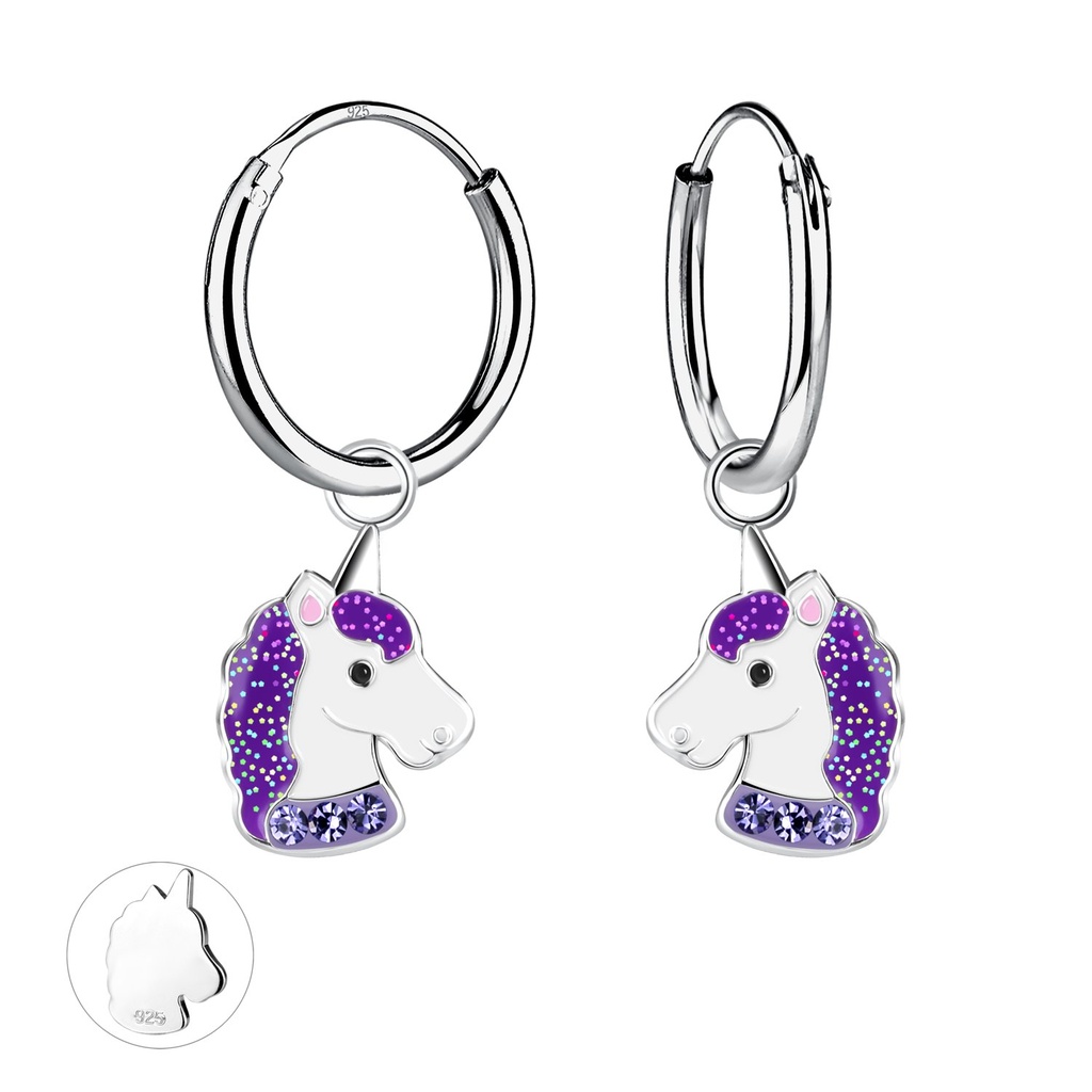 Silver Unicorn Charm Hoop Earrings
