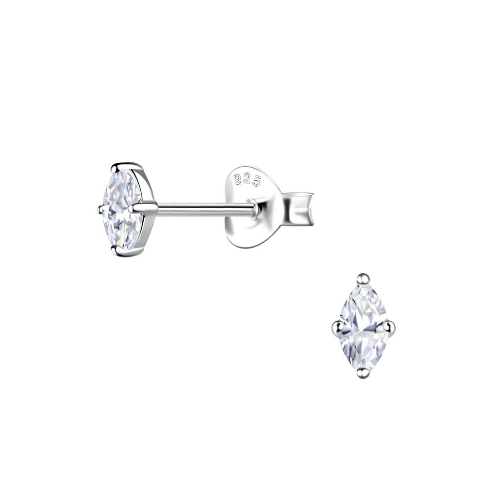 Puces d'oreilles en argent zircon marquise 2x4 mm