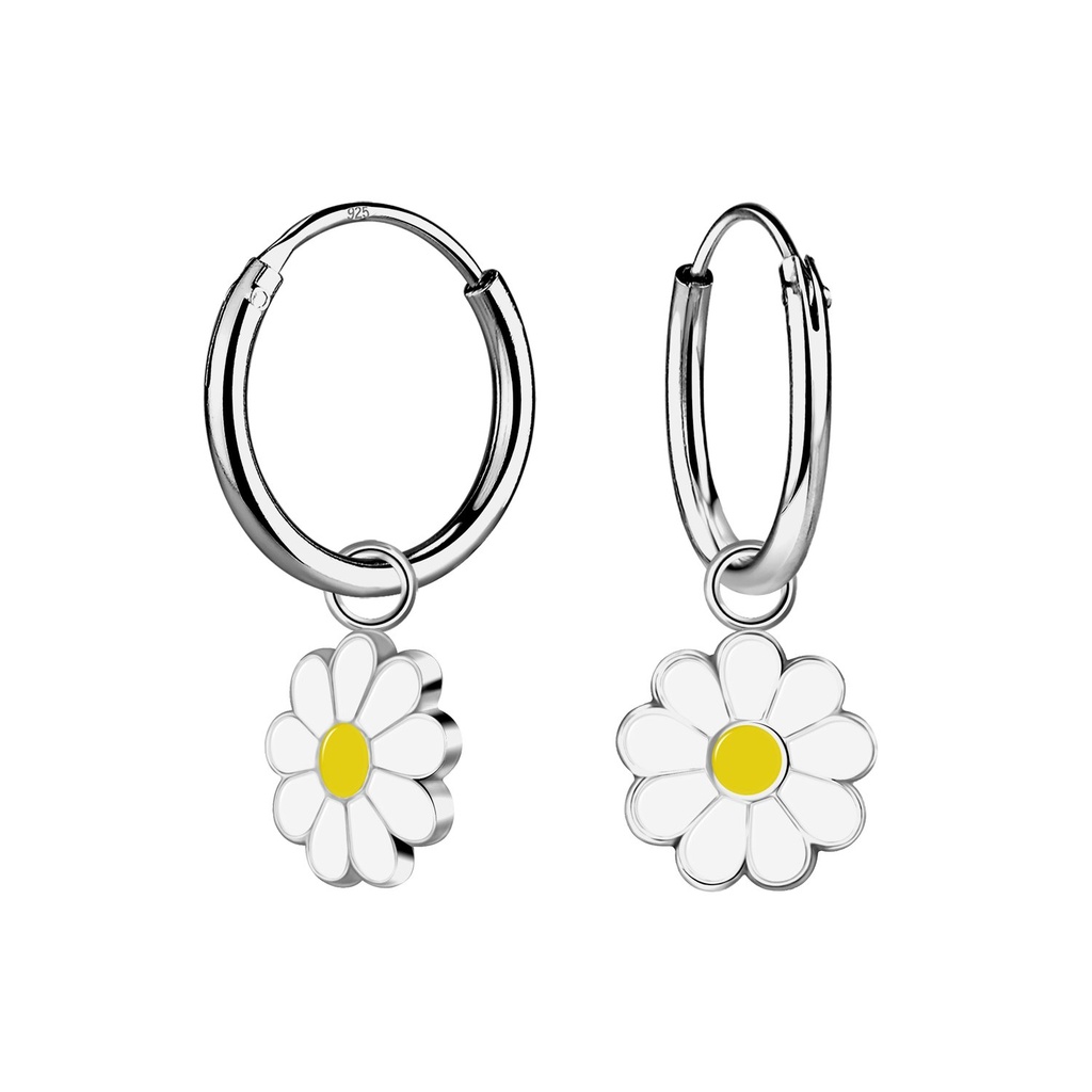 Créoles breloque fleur marguerite en argent