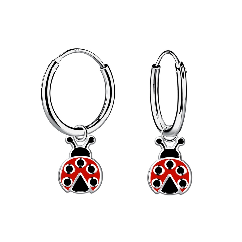 Créoles breloque coccinelle en argent