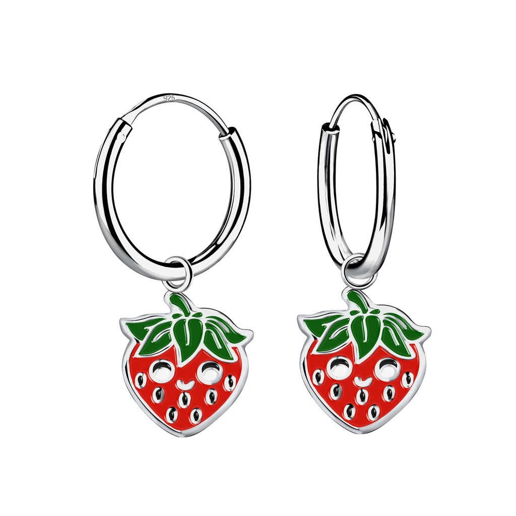 Créoles breloque fraise en argent