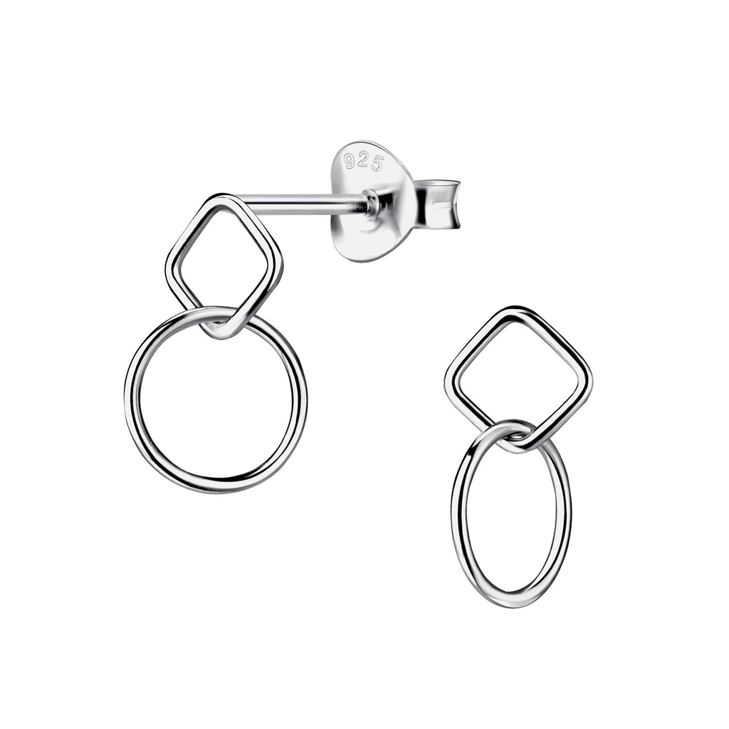 Silver Square and Circle Stud Earrings