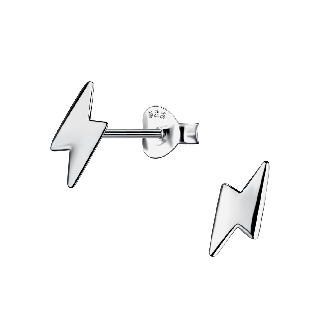 Silver Thunder Bolt Stud Earrings