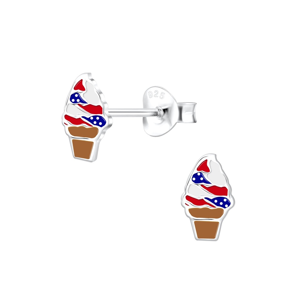 Silver USA Ice Cream Stud Earrings