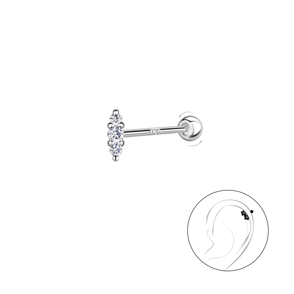[10035371] Puce de cartilage marquise en argent avec fermoir à vis boule (0.8X6 mm)
