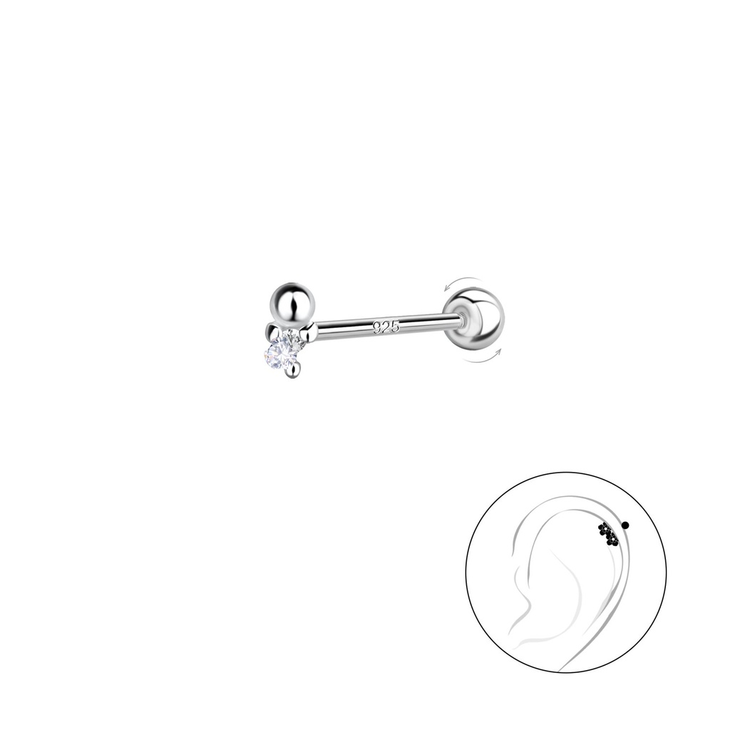[10035422] Puce de cartilage géométrique en argent avec fermoir à vis boule (0.8X6 mm)