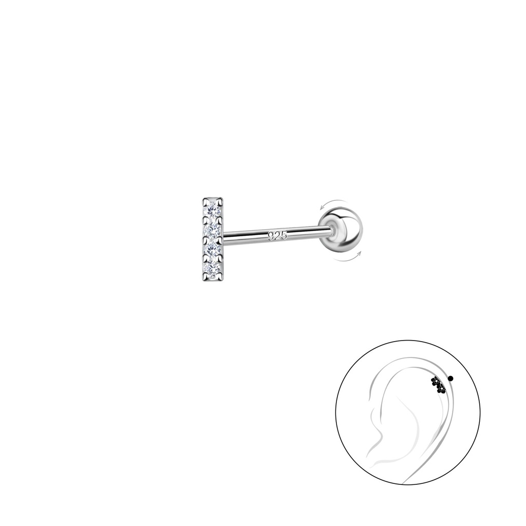 [10035416] Puce de cartilage barre en argent avec fermoir à vis boule (0.8X6 mm)