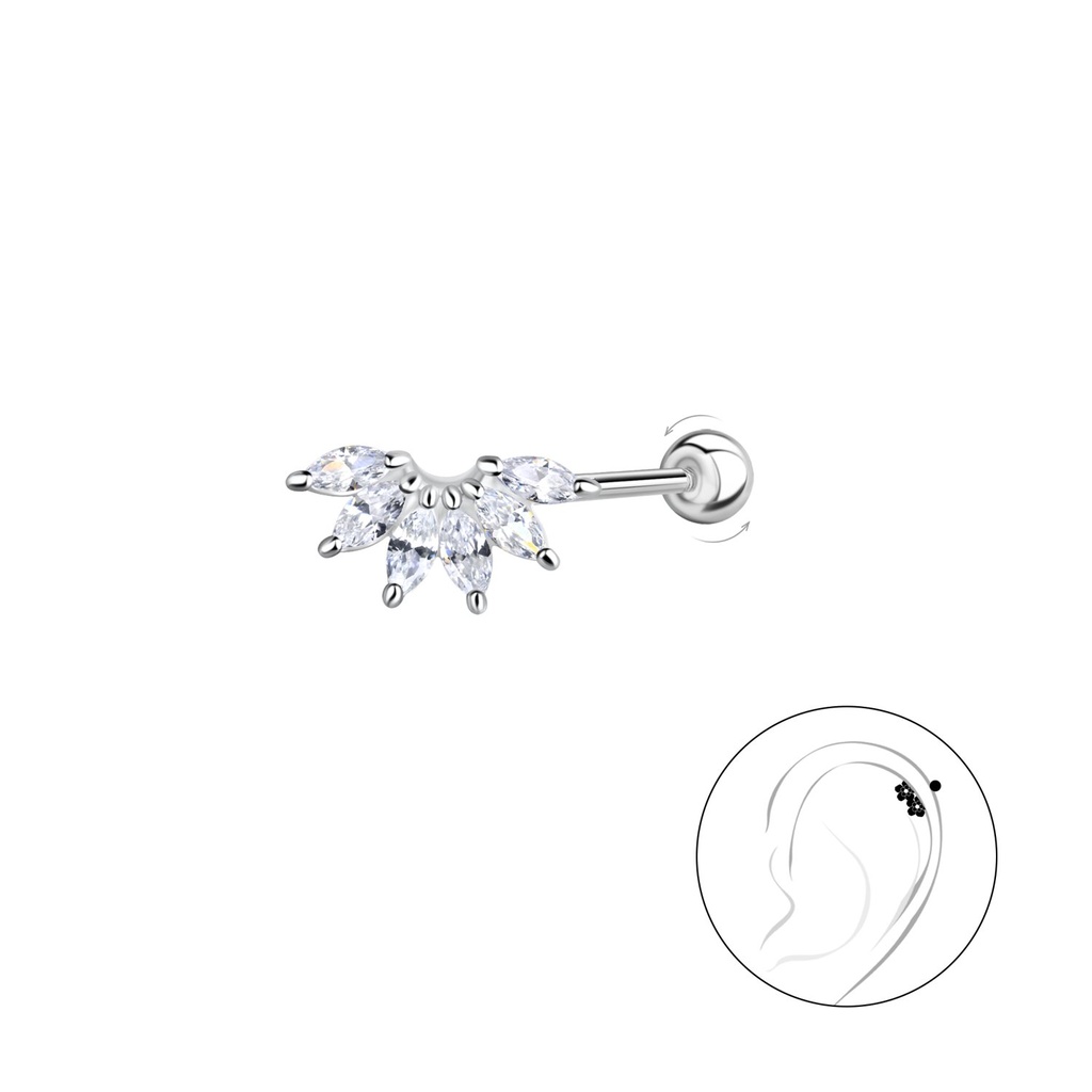 [10035368] Puce de cartilage géométrique en argent avec fermoir à vis boule en argent (0.8X6 mm)