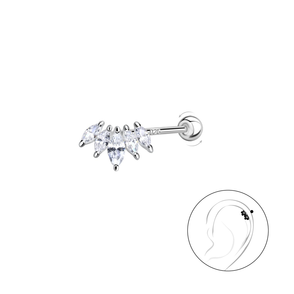 [10035398] Puce de cartilage géométrique en argent avec fermoir à vis boule en argent (0.8X6 mm)