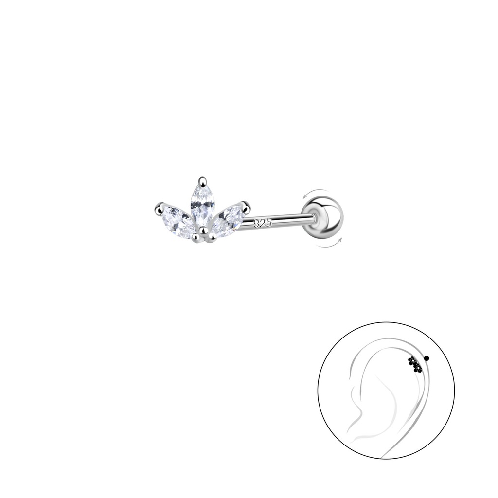 [10035407] Silver Flower Cartilage Stud with Silver Ball Screw Back (0.8X6 mm)
