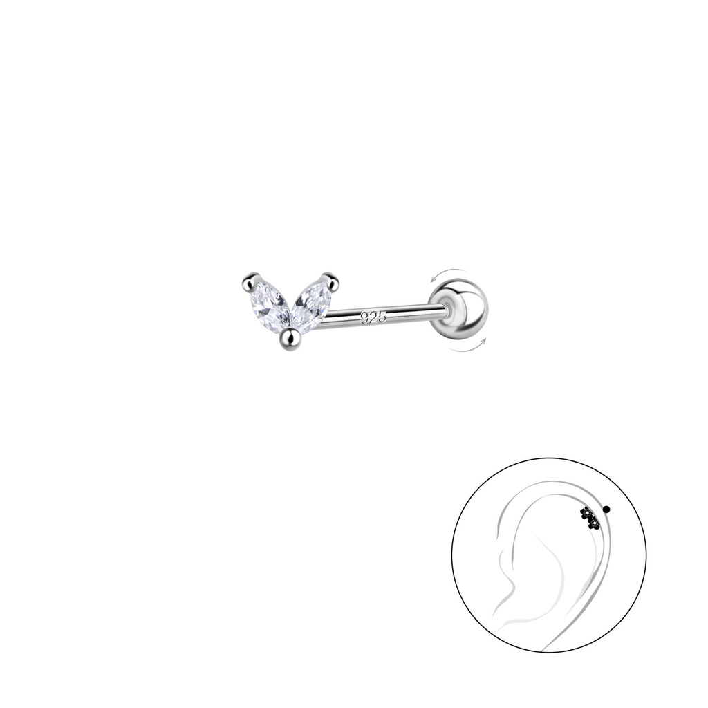[10035437] Silver Heart Cartilage Stud with Silver Ball Screw Back (0.8X6 mm)