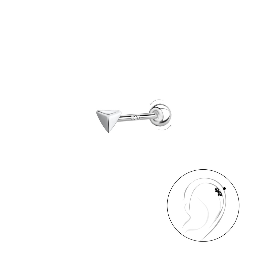 [10031191] Puce de cartilage triangle en argent avec fermoir à vis boule (0.8X6 mm)