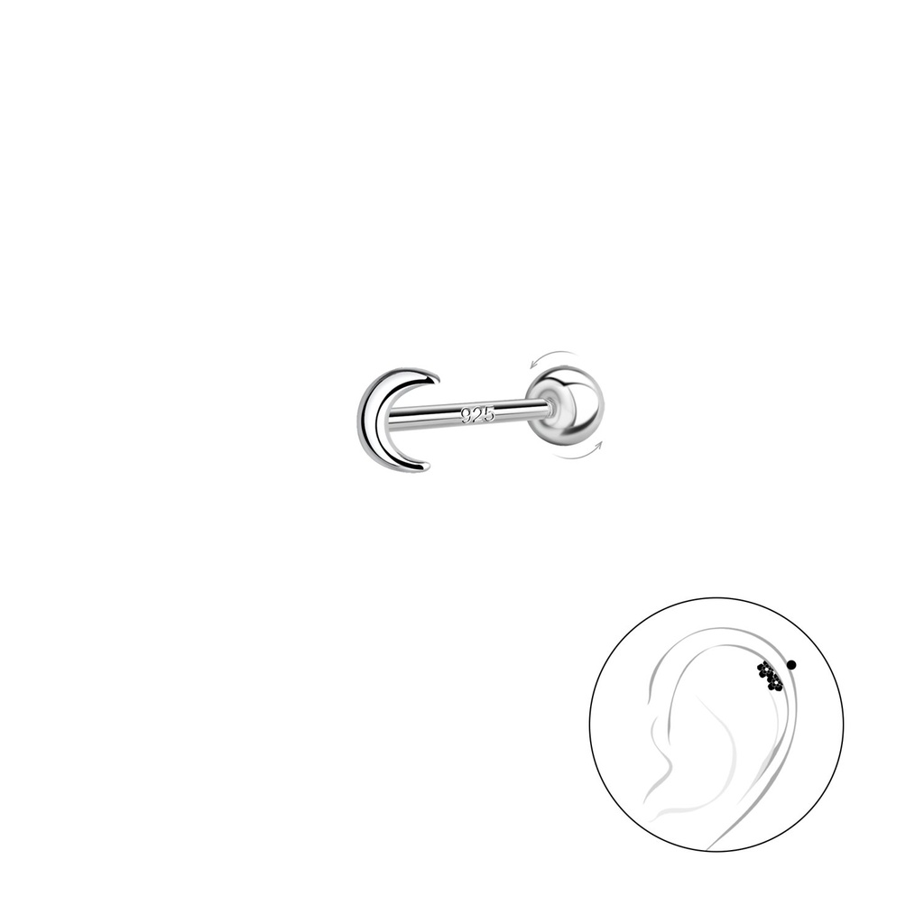 [10031187] Silver Moon Cartilage Stud with Ball Screw Back (0.8X6 mm)