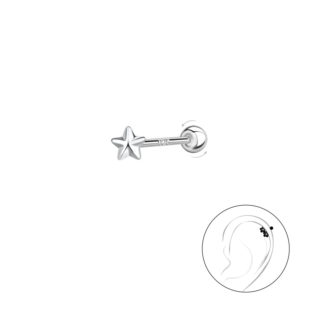 [10031176] Puce de cartilage étoile en argent avec fermoir à vis boule en argent (0.8X6 mm)